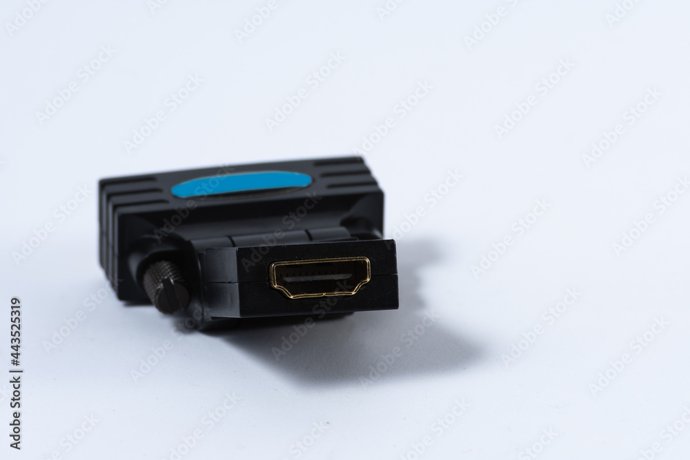Black female HDMI connection plug isolated on white background. Black female HDMI connection plug isolated on white background.