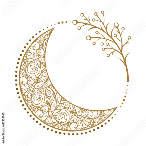 Fototapeta Golden crescent moon illustration. Ethnic style vector graphic.