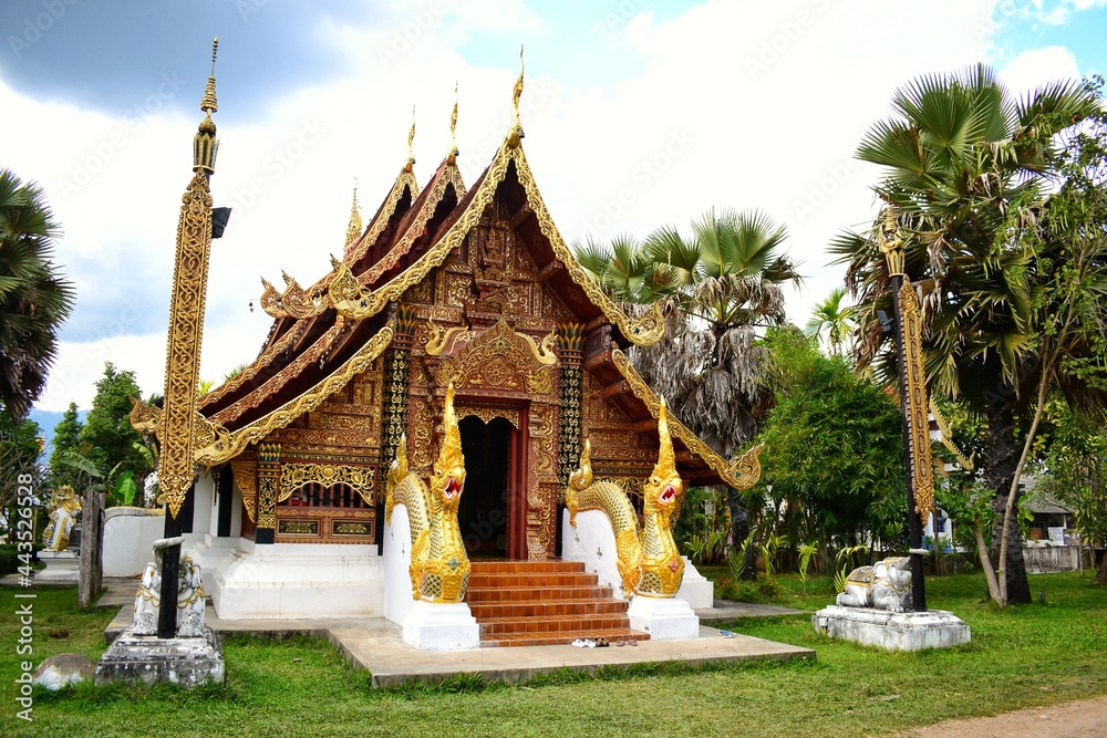 Lai Kham chapel have a lot of genuine gold leaf. Located in Sri Don Chai Temple, Which is the first temple of Pai town in Mae Hong Son Province, THAILAND.
