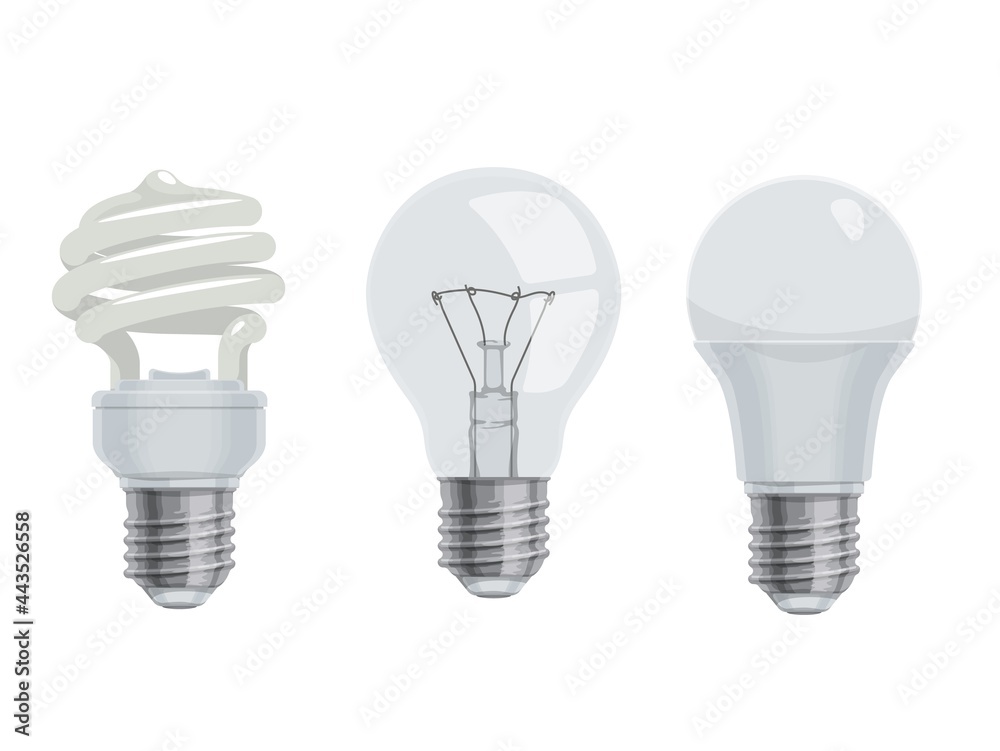 Lightbulbs and lamps, cartoon vector icons. Isolated electric LED and incandescent or energy saving light bulbs, cartoon or realistic lamps set Lightbulbs and lamps, cartoon vector icons. Isolated electric LED and incandescent or energy saving light bulbs, cartoon or realistic lamps set