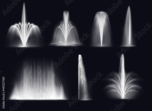 Fotografia Spouting fountains jets or water geysers eruptions splashes