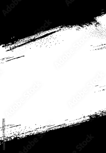 Grunge background, frame with white paint brushstroke, scratches. Ink, dirt or paint trace, graphic vector backdrop, grungy texture with rough edges, paint splatters, spray or smears