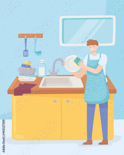 man washing in the kitchen