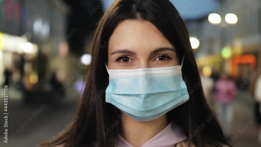 Young hispanic woman wearing protective mask against COVID virus, tourist with medical mask, public space post covid, safe travel after pandemic, student life Young hispanic woman wearing protective mask against COVID virus, tourist with medical mask, public space post covid, safe travel after pandemic, student life