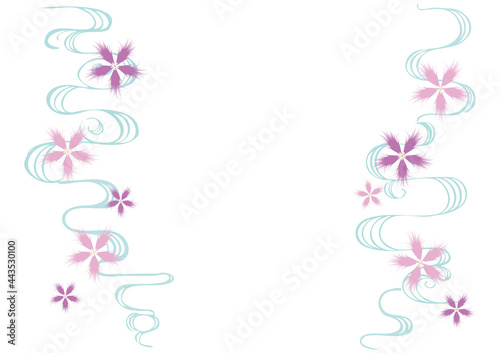 なでしこと手描きの流水模様(両側、背景白）