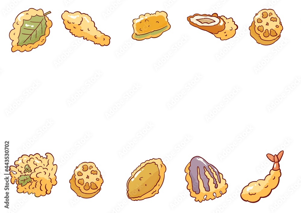 かわいい天ぷらイラスト上下フレーム壁紙 Stock Illustration Adobe Stock