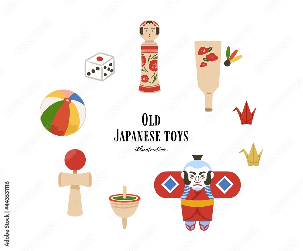 昔の日本のおもちゃ　フレーム　手描きイラスト