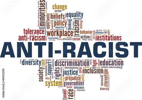 Anti-Racist vector illustration word cloud isolated on a white background.