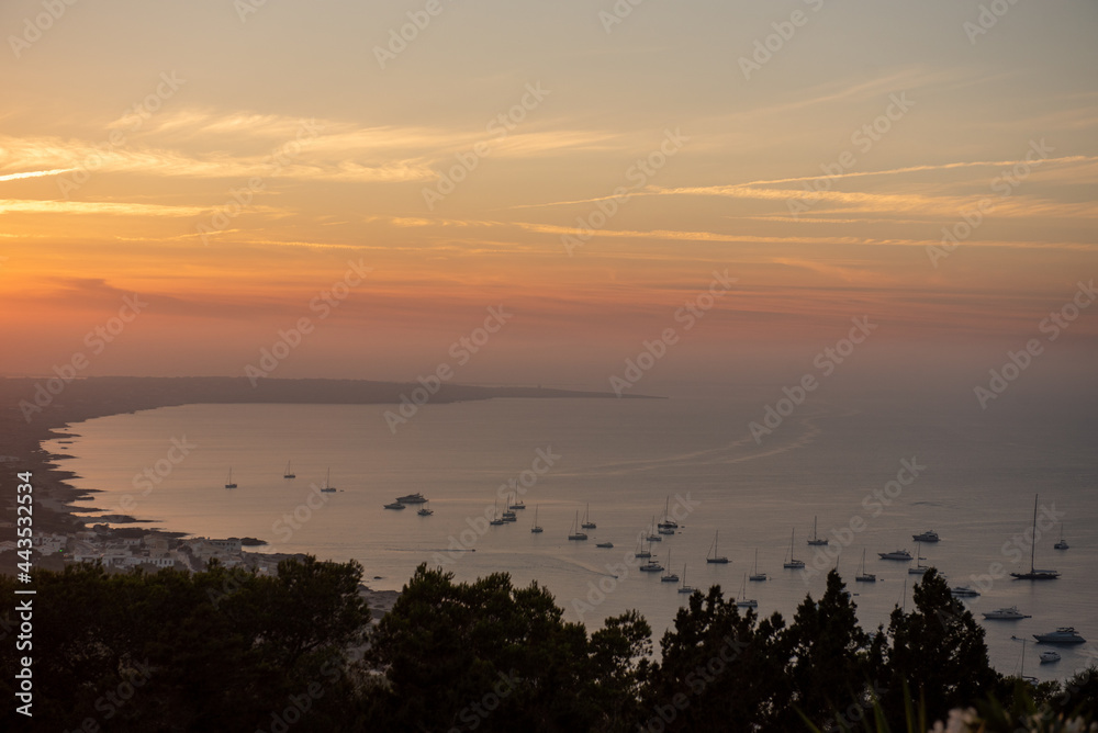 Landscape of the island of Formentera in the Balearic Islands in Spain at Sunset