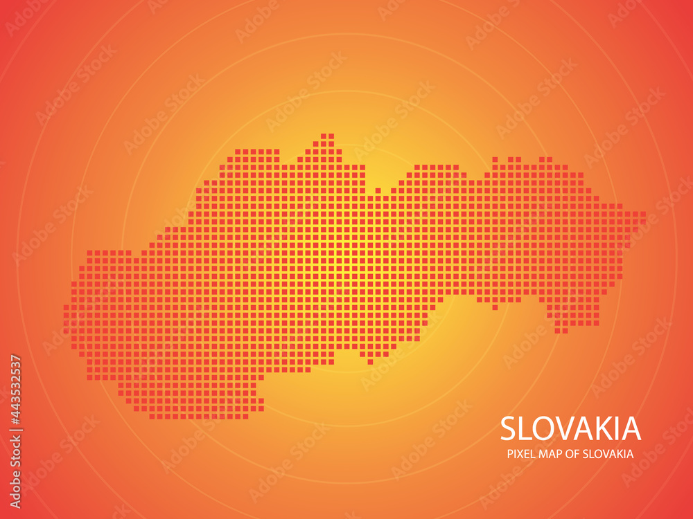 Orange pixel map of Slovakia on orange background. Vector illustration.