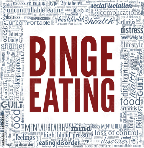 Binge eating vector illustration word cloud isolated on a white background.