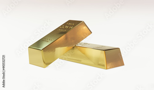 3D rendering of a Gold Bars stacked and isolated over white background, group of gold bars.