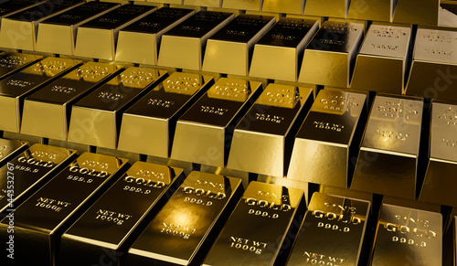 3D rendering of a Gold Bars stacked  group of gold bars. Luxury  treasure 