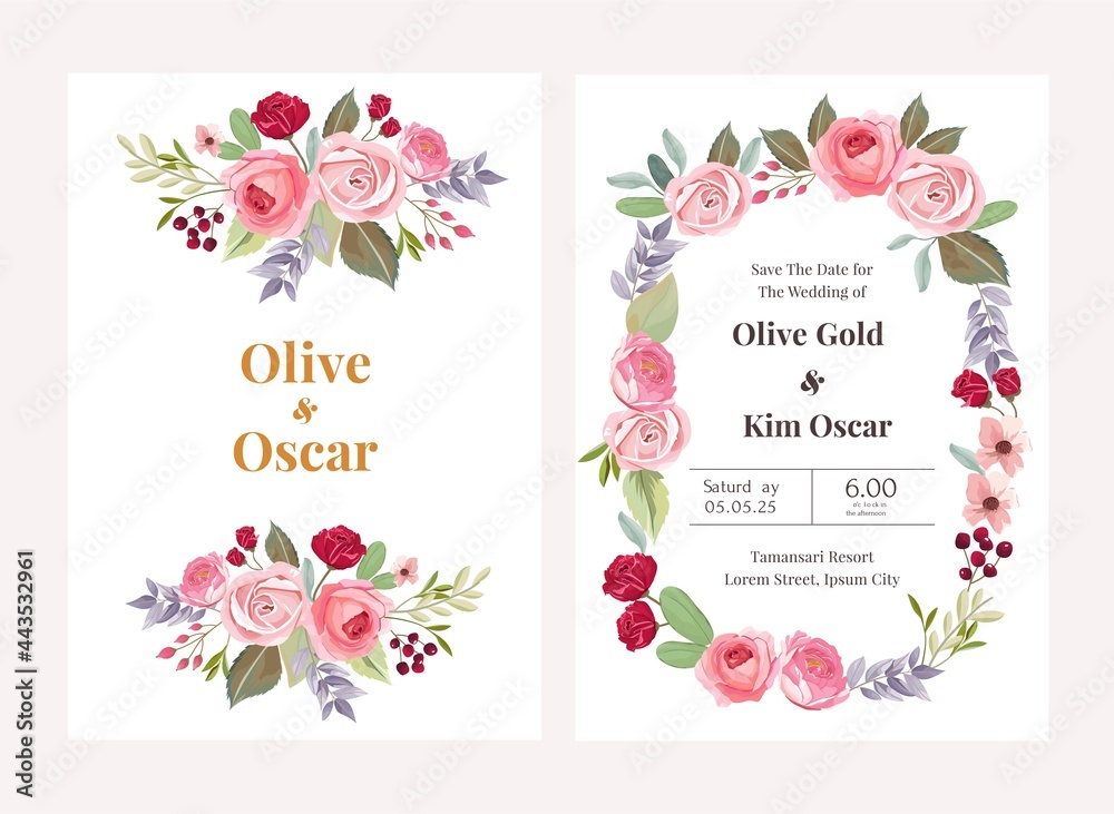 Elegant rose floral for wedding card invitation