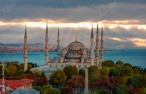 The Blue Mosque, (Sultanahmet) at amazing sunset - Istanbul, Turkey.