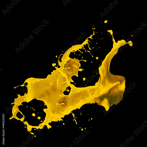 golden yellow paint splash on black background, Yellow Paint Splash Isolated.