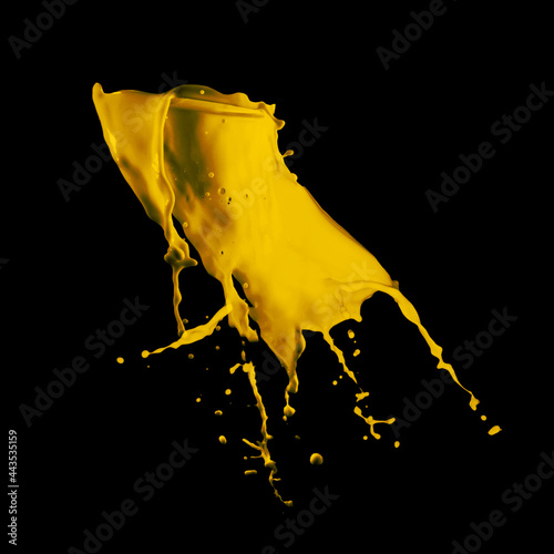 golden yellow paint splash on black background, Yellow Paint Splash Isolated.