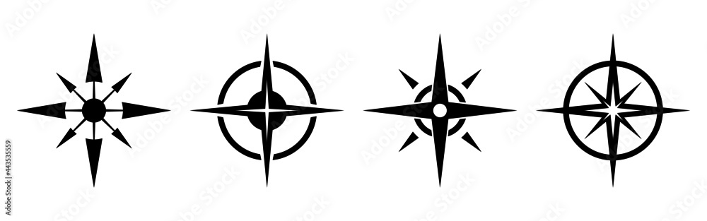 Black compass symbol set for mapping Black compass symbol set for mapping