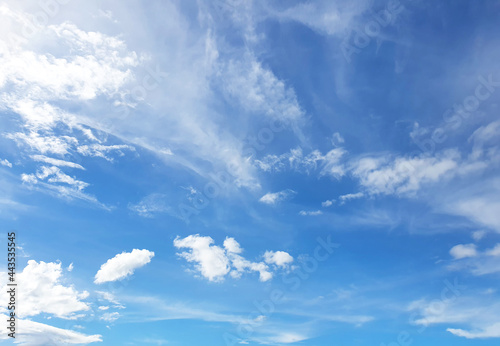 Bright Blue sky with white cloud. Beautiful sky background and wallpaper. Clear day and good weather in the morning.