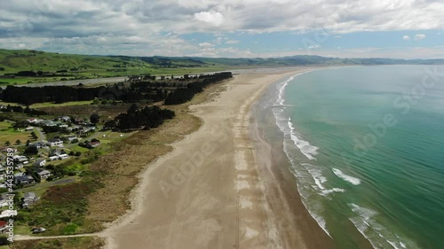 Wallpaper Mural Coastal Township Of Porangahau At The Pacific Ocean Waterfront In North Island, New Zealand. - Aerial Wide Shot  Torontodigital.ca