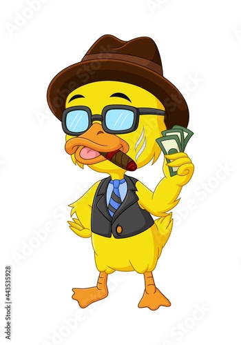 Cartoon rich man duck holding money