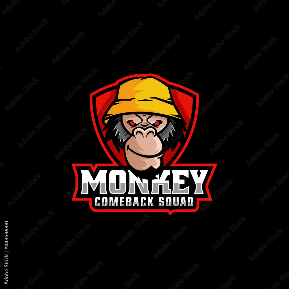 Vector Logo Illustration Monkey E Sport and Sport Style.