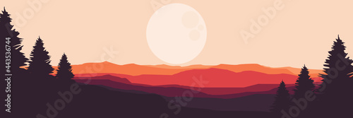 moonrise in mountain landscape forest vector illustration design for wallpaper design, design template, background template, and tourism design template