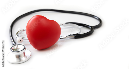 stethoscope and red heart isolated white background