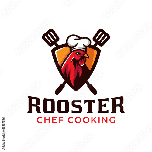 mascot logo of rooster chef cooking grilled chicken barbecue restaurant food logo design vector