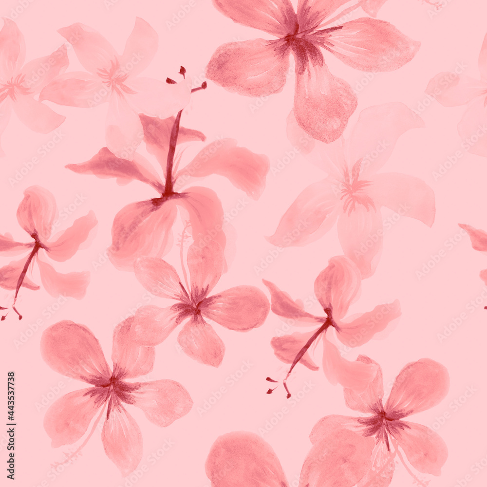 White Seamless Textile. Coral Pattern Art. Gray Tropical Leaf. Pink Spring Leaf. Flower Textile. Floral Art. Flora Texture. Decoration Design.