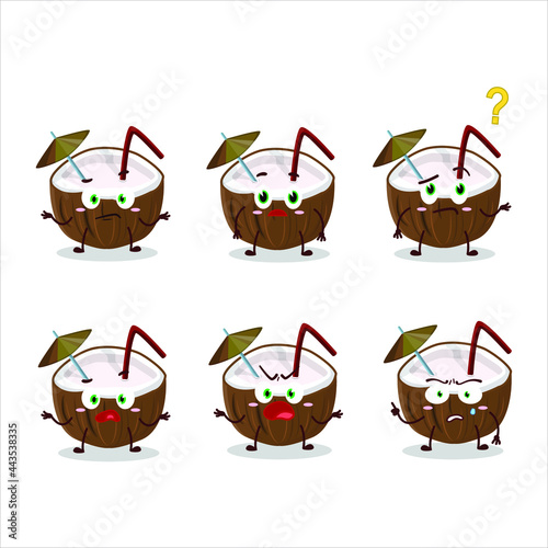 Cartoon character of coconut drink with what expression. Vector illustration