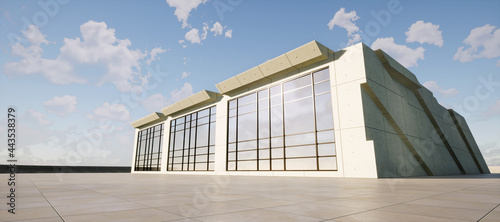 Colorful abstract background: geometric building of cement.  (Car backplate, 3D rendering computer digitally generated illustration.)