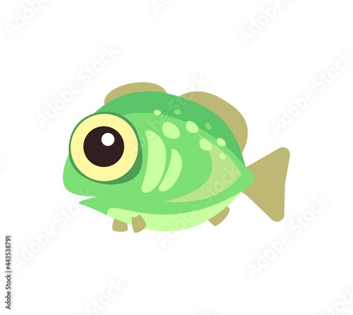Fish green. Underwater world. Aquarium or tropical marine. Isolated on white background. Illustration in cartoon style. Flat design. Vector art