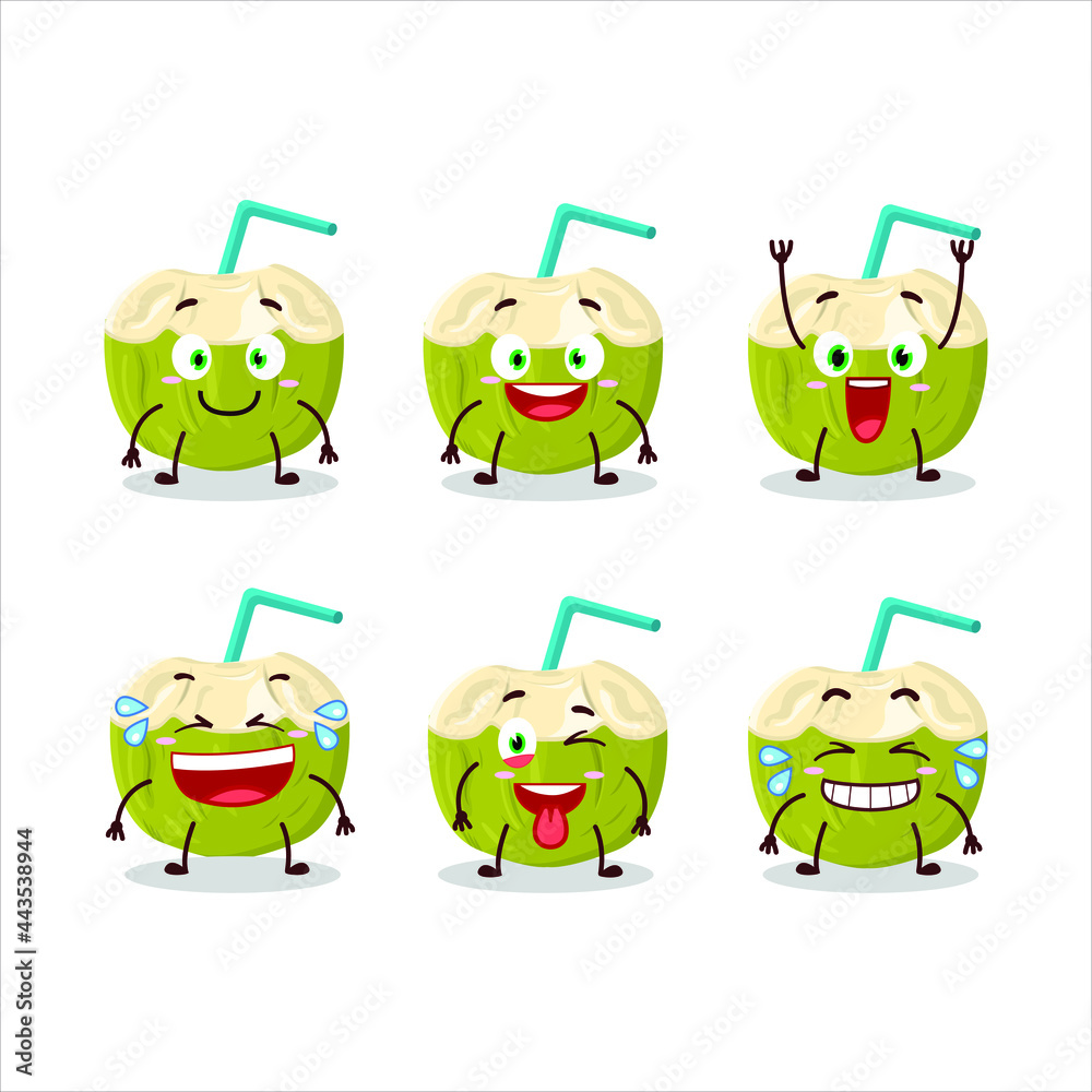 Cartoon character of green coconut drink with smile expression. Vector illustration Cartoon character of green coconut drink with smile expression. Vector illustration