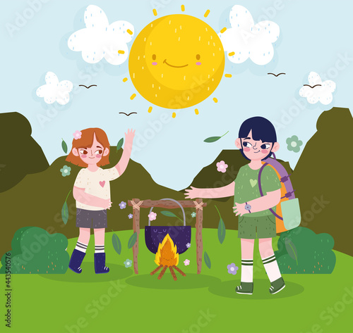 cute girl and boy camping