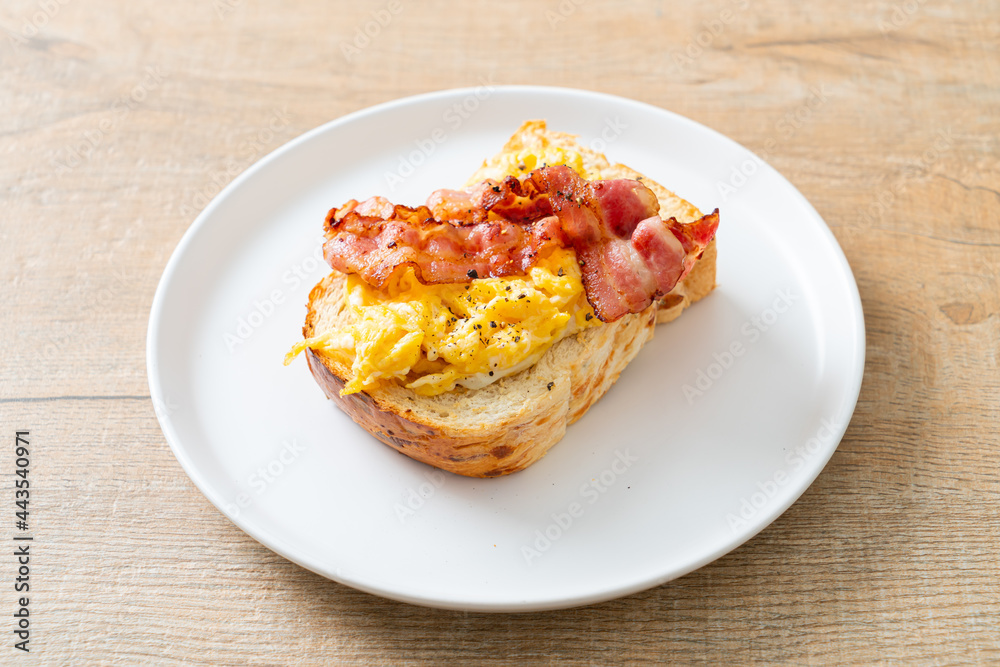 bread toast with scramble egg and bacon bread toast with scramble egg and bacon