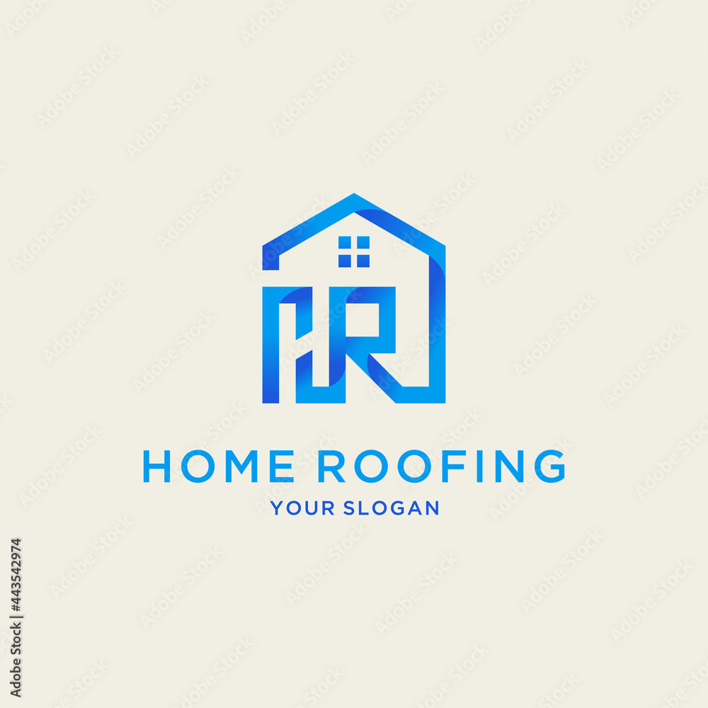 letter hr house logo with gradient color