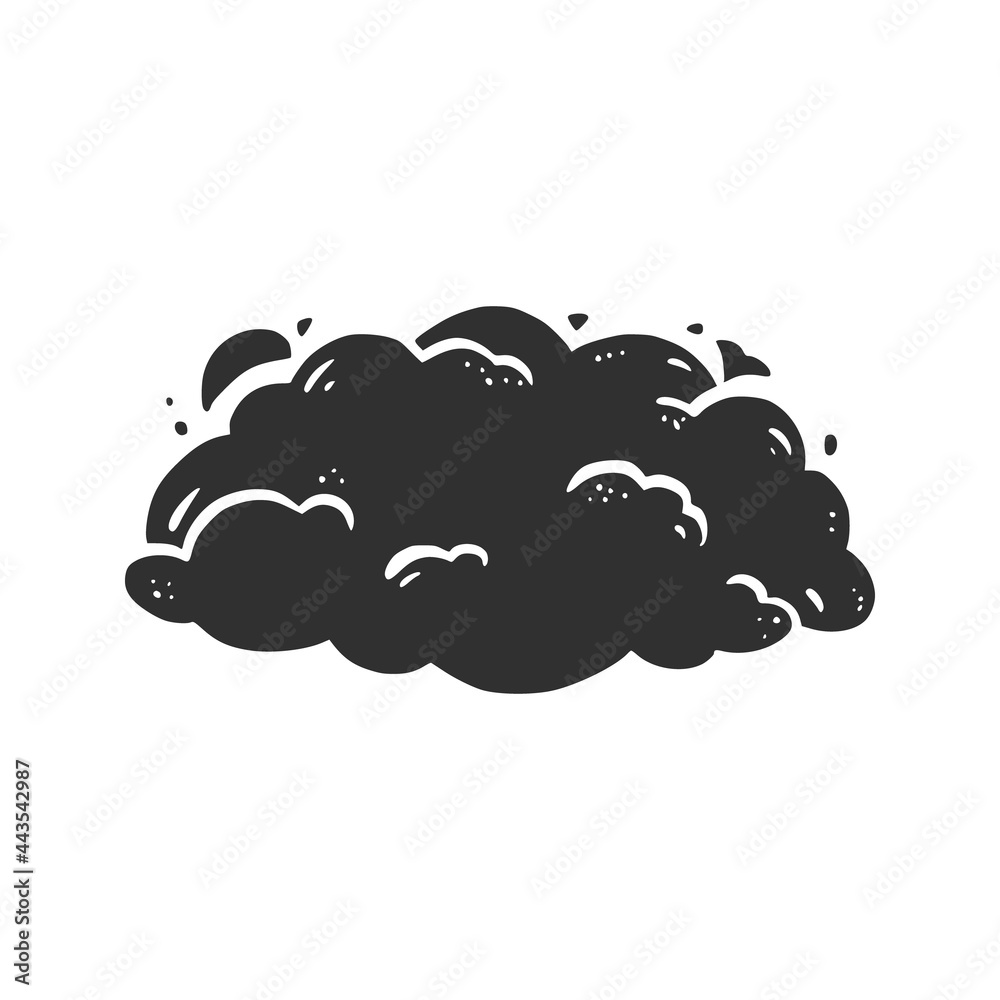 Hand drawn explosion cloud, splash smoke element. Comic doodle sketch style. Splash cloud icon. Isolated vector illustration