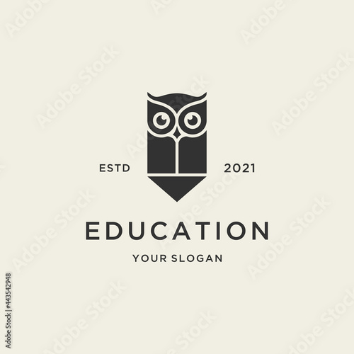 minimalist education owl logo with pencil design