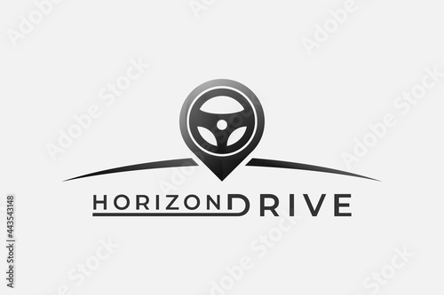 Vector car logo design. combination Steering wheel and map symbol or icon. Unique rudder logotype design template