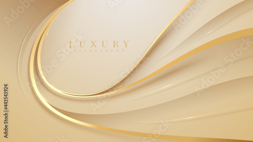 Line curve golden luxury on brown background. Realistic template cover 3d style design. Vector illustration.