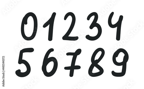 Set of hand drawn calligraphic numbers isolated on white background.Vector illustration.Hand drawn.