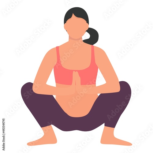 Pregnant girl woman doing yoga. Healthy pregnancy. Vector illustration in flat style. yoga pose asana  Upavesasana - Regular Squat Pose