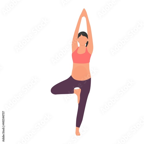 Pregnant girl woman doing yoga. Healthy pregnancy. Vector illustration in flat style. yoga pose asana Vriksasana Tree Pose