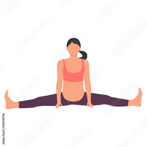 Pregnant girl woman doing yoga. Healthy pregnancy. Vector illustration in flat style. yoga pose asana leaning forward with legs wide apart from a sitting position 