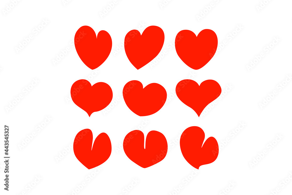 Set of red hearts icon vector, Love and Happy valentine's day, Hand drawn