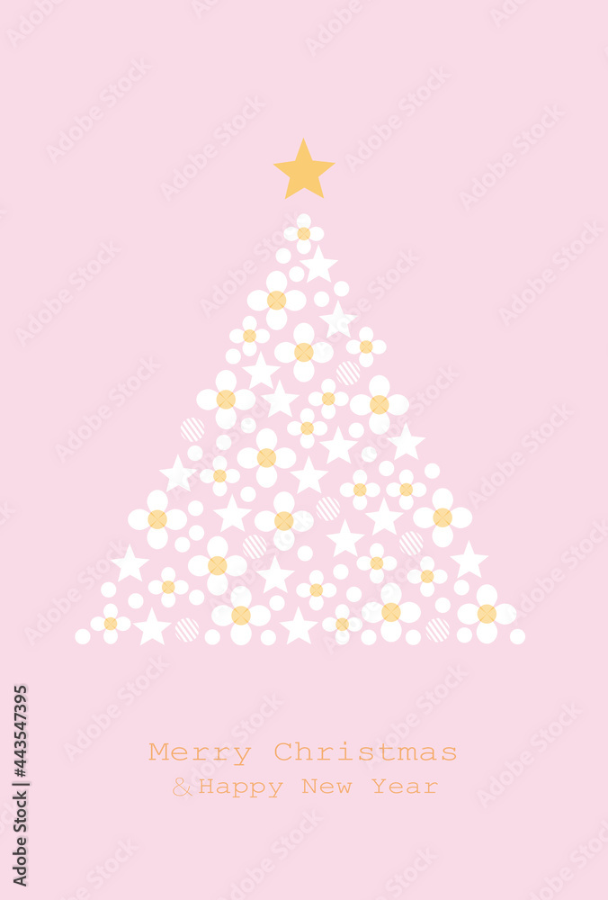 Christmas design card.MerryChristmas,and Happy New Year.Tree decorated with stars,flowers,and balls. Pink and orange tree.Vector xmas illustration.
Christmas design card.MerryChristmas,and Happy New Year.Tree decorated with stars,flowers,and balls. Pink and orange tree.Vector xmas illustration.