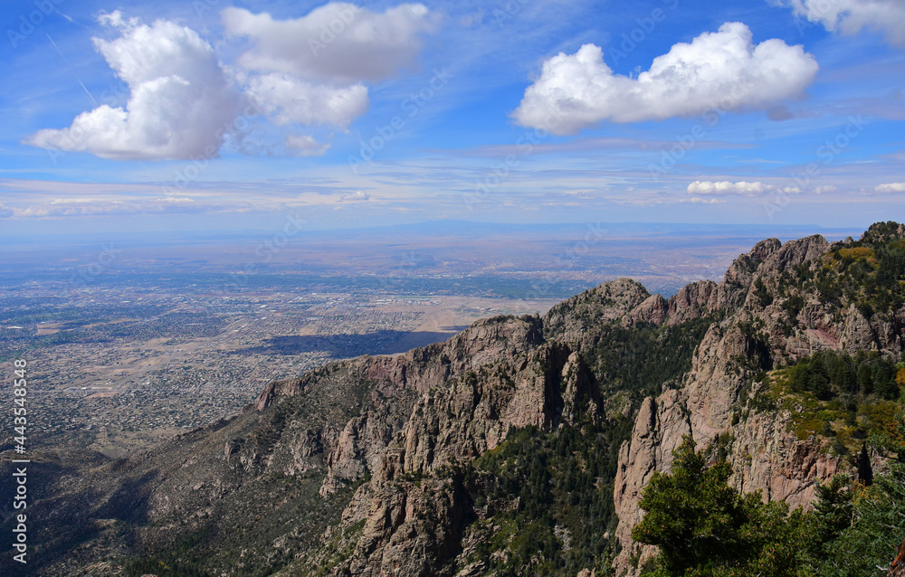 view of the  stunning granite rock formations  of sandia peak, from the sandia peak tram  near albuquerque, new mexico
