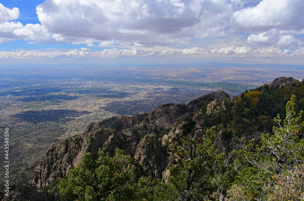 view of granite peaks and albuquerque from the top of the sandia peak tramway, albuquerque, new mexico