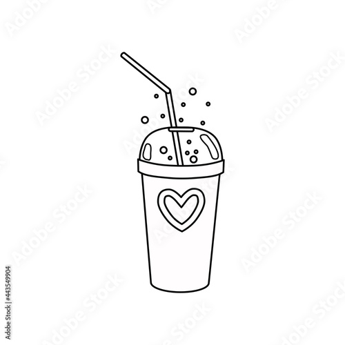 Soda in a glass with an outline tube. The icon. Vector illustration